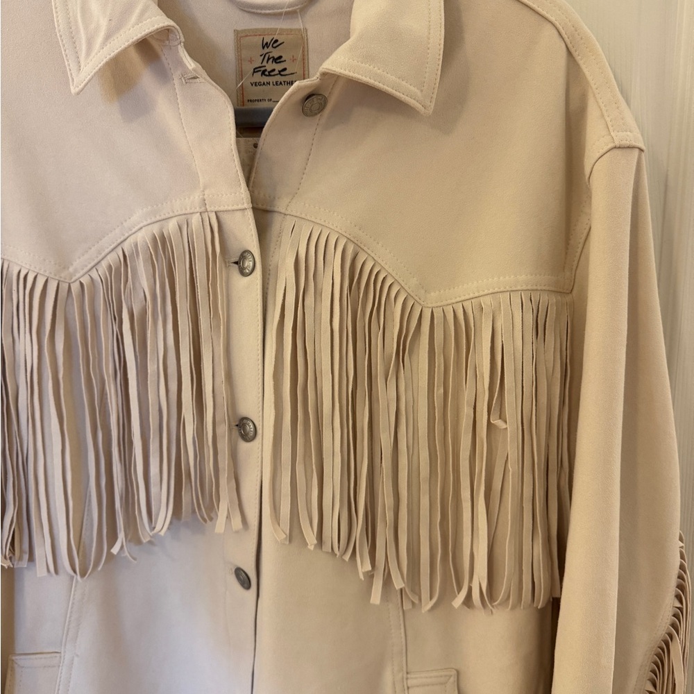 We The Free Cream Leather Fringe Jacket - Picture 5 of 8
